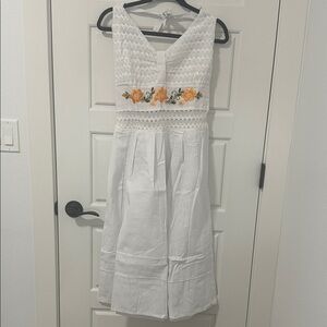 White Dress with Orange Floral Embroidery